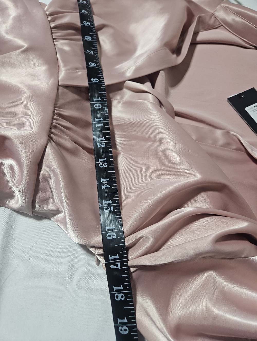 Fashion Nova Satin Midi Dress XL Mauve Ruched Tie Waist Long Sleeve NWT - Picture 7 of 8